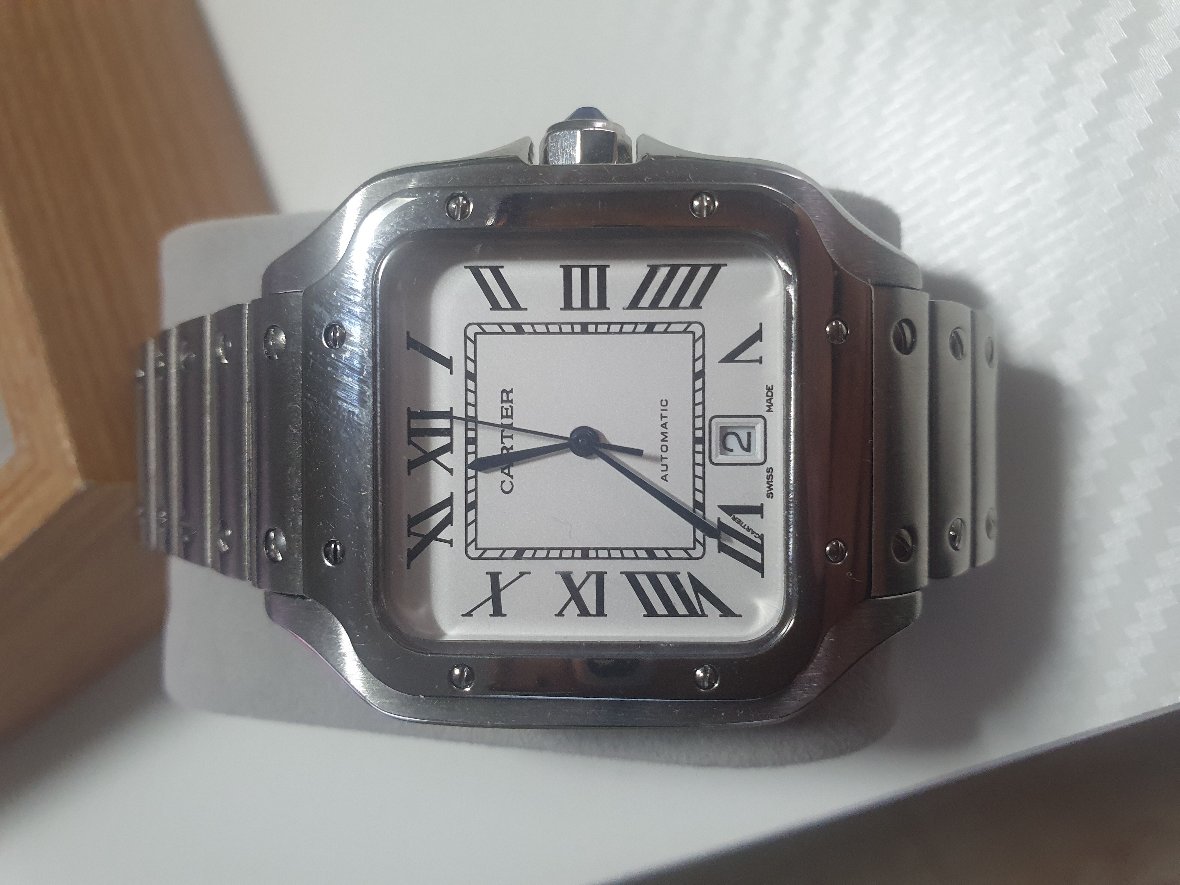 까르띠에 산토스 실버 시계 남성 42mm