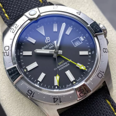 BLS공장 브라이틀링 어벤저 오토매틱 GMT 베스트 에디션 블랙 다이얼 나일론 스트랩 44mm