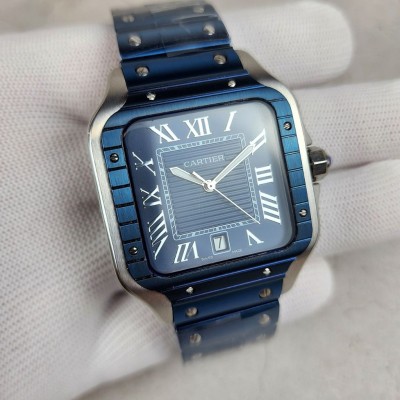 까르띠에 산토스 블루 다이얼 블루 스트랩 시계