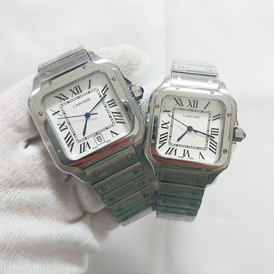 까르띠에 산토스 실버 시계 여성 37mm, 남성 42mm