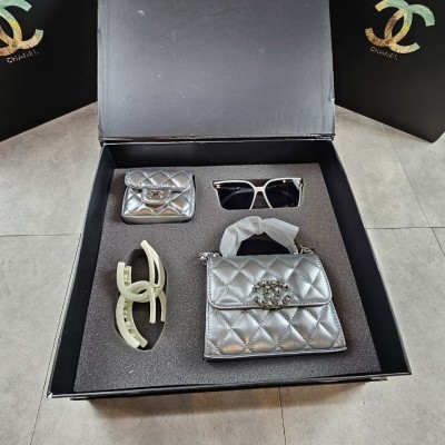 샤넬 탑핸들 토트백 실버 4종 세트