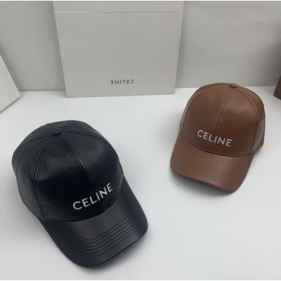 셀린느 레더 레터링 로고 가죽 볼캡 (모자)