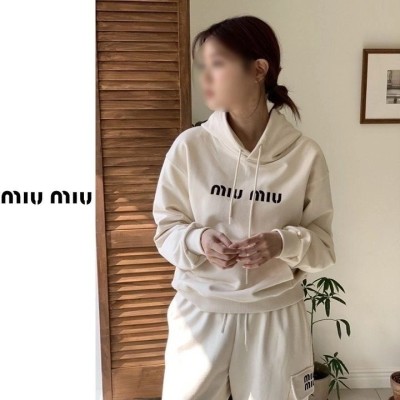 미우미우 여성 로고 후드 건빵 팬츠 기모 세트