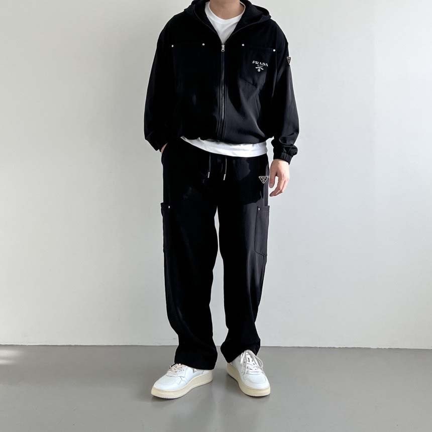 프라다 밀라노 기모 후드 스웻 트레이닝 세트