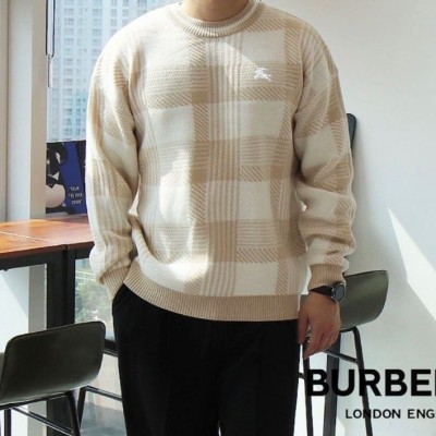버버리 믹스 체커보드 자수 로고 라운드 니트