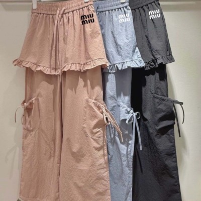 미우미우 여성 리본 카고 레이어드 나일론 팬츠 (바지)