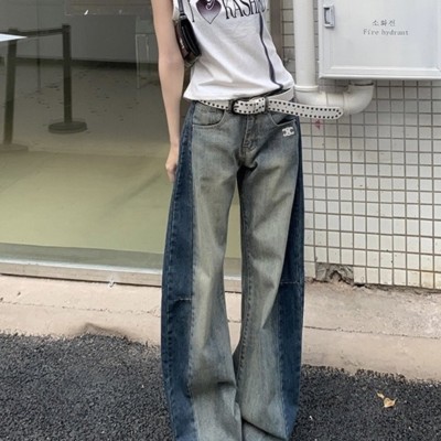 셀린느 여성 트리오페 배색 워싱 데님 청바지
