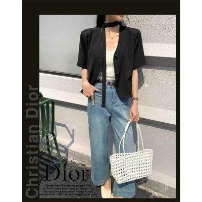 디올 여성 6906 끈 포인트 브이넥 자켓
